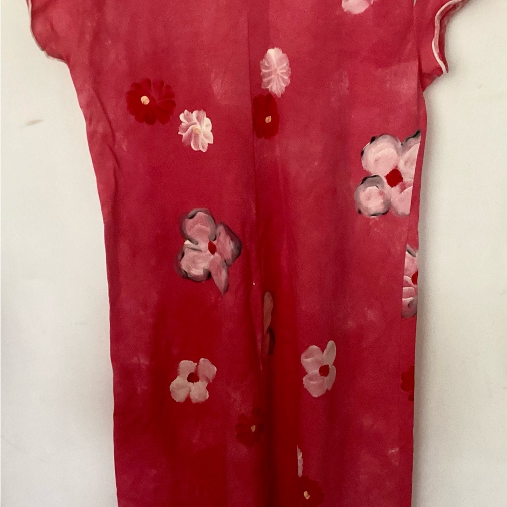 Red Sheath Maxi Dress with Flutter Cap Sleeves handpainted in Cape Town